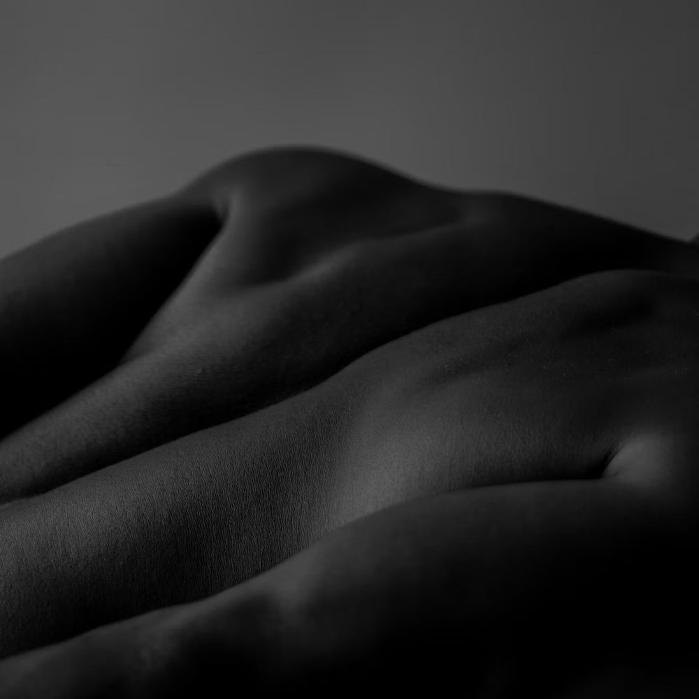 Close-up of the muscles of a person's back in soft light